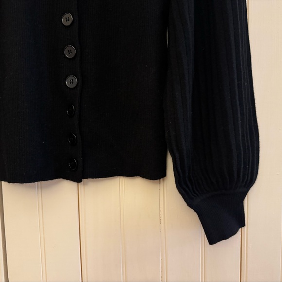 LEMAIRE Black Wool Cardigan Sweater - Size Small - High Neck Ballon Sleeve - Picture 5 of 6